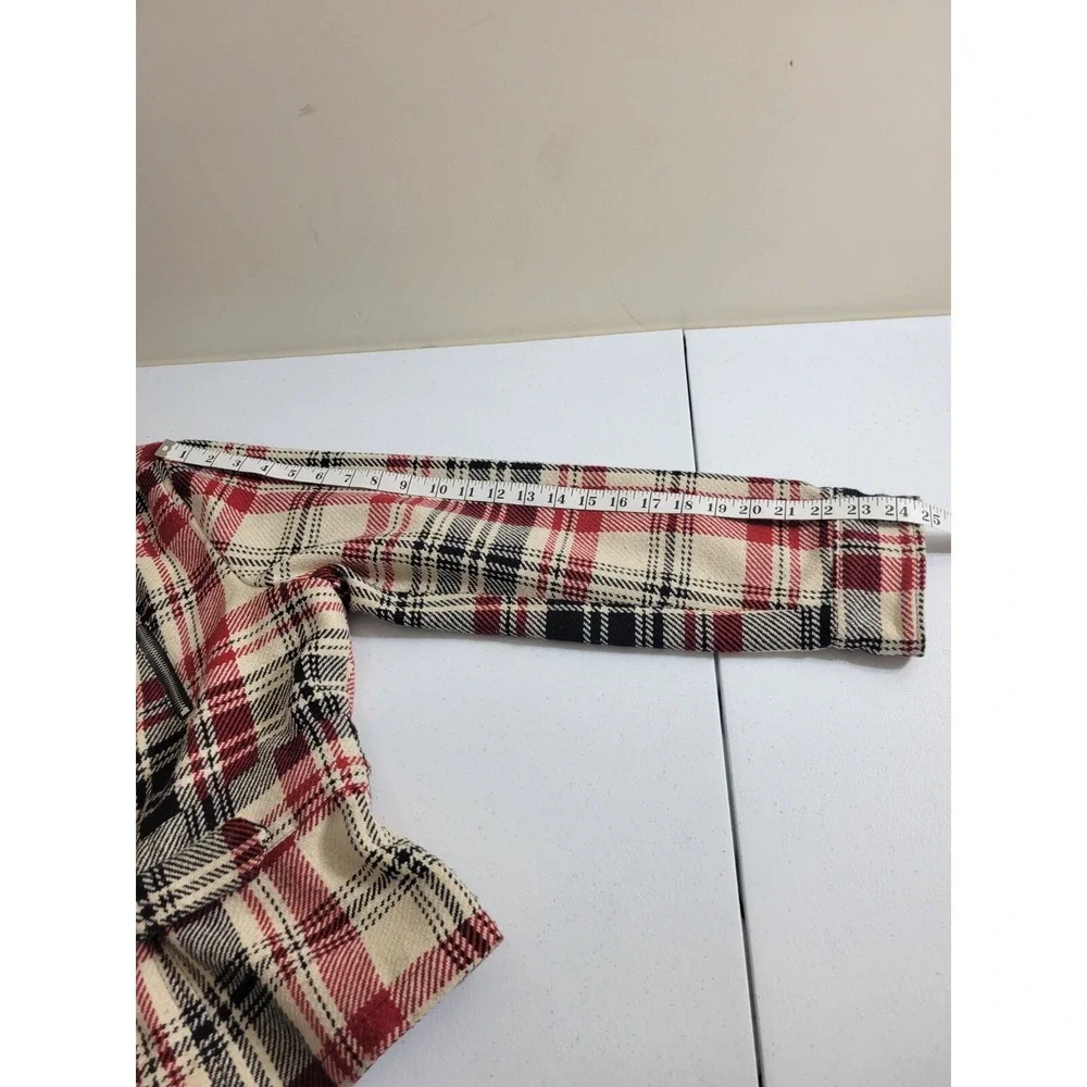 Cato Plaid Moto Jacket Belted Zip‎ Biker Chic Red Black Womens Size Large